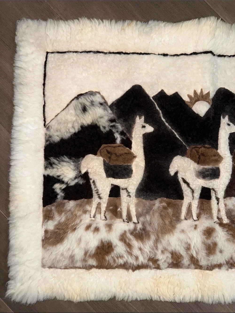 Vintage Andean Alpaca Llama Fur Wall Hanging Rug Tapestry 22x32 South American A